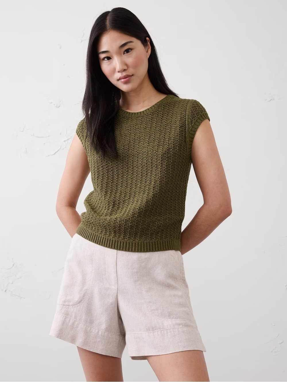 Banana Republic Factory Cotton-Blend Textured Sweater in Landslide Green XL